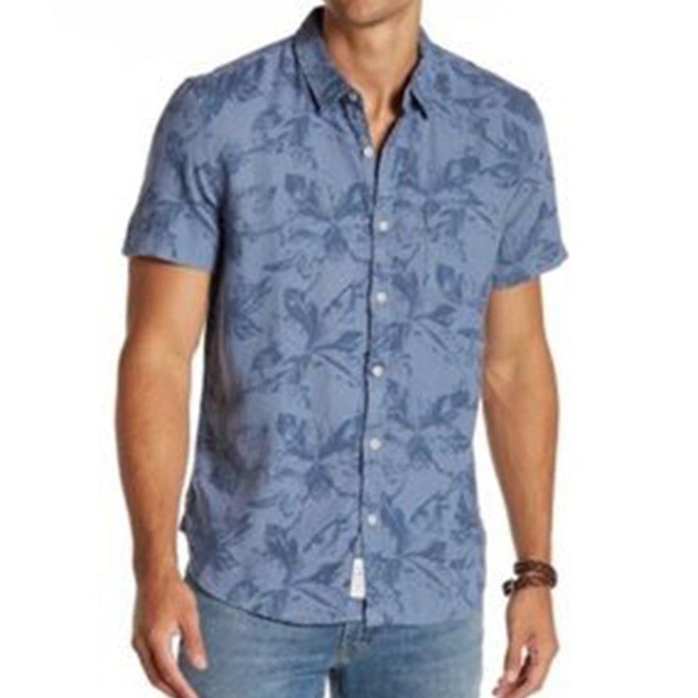 Lucky Brand Linen Blend Blue Floral Button Down